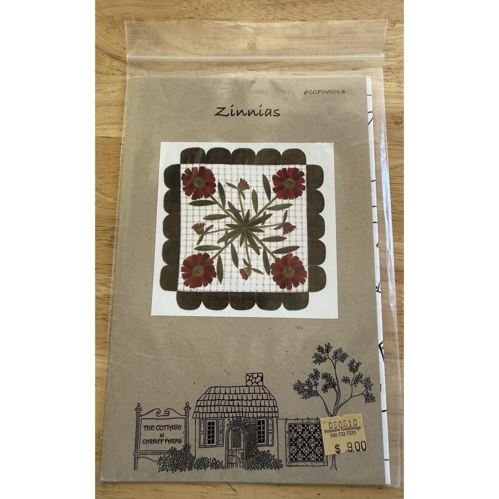 The Cottage At Cardiff Farms ZINNIAS Wool Appliqué Pattern 19"x19" Uncut
